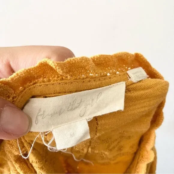 Women’s Mustard Eyelet Short Sleeve Blouse - Picture 6 of 9